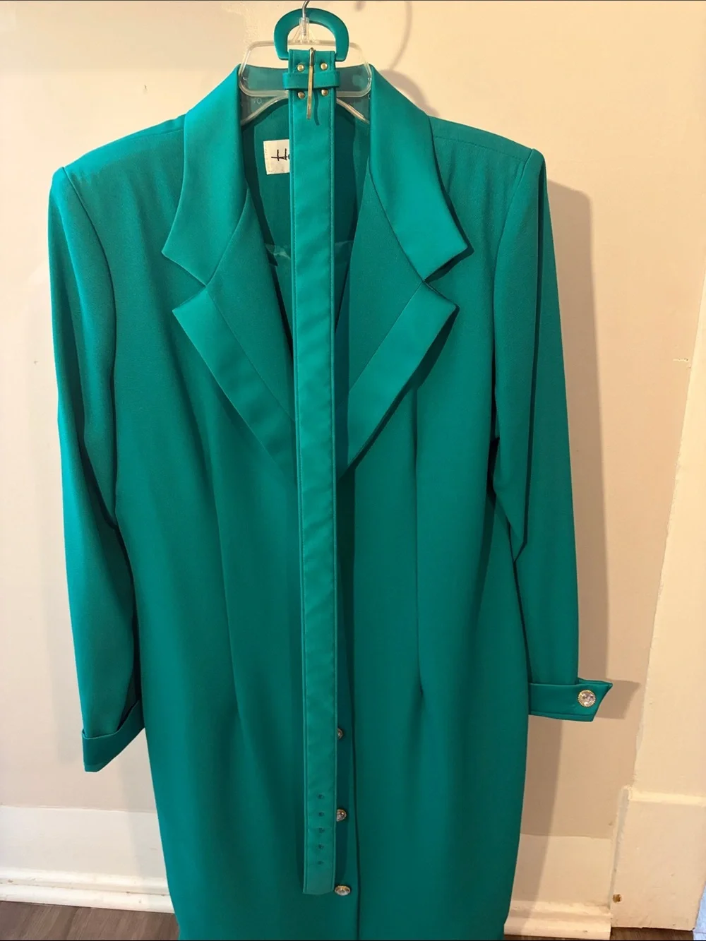 Vintage Henry Lee Teal Green Long Blazer Coat Dress 12 Professional 80s 90s